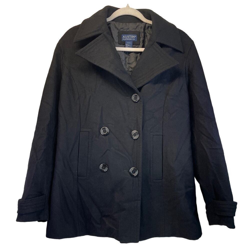 Austin Clothing Co. Womens L Black 80%Wool Blend Winter ButtonDown Pocket Coat